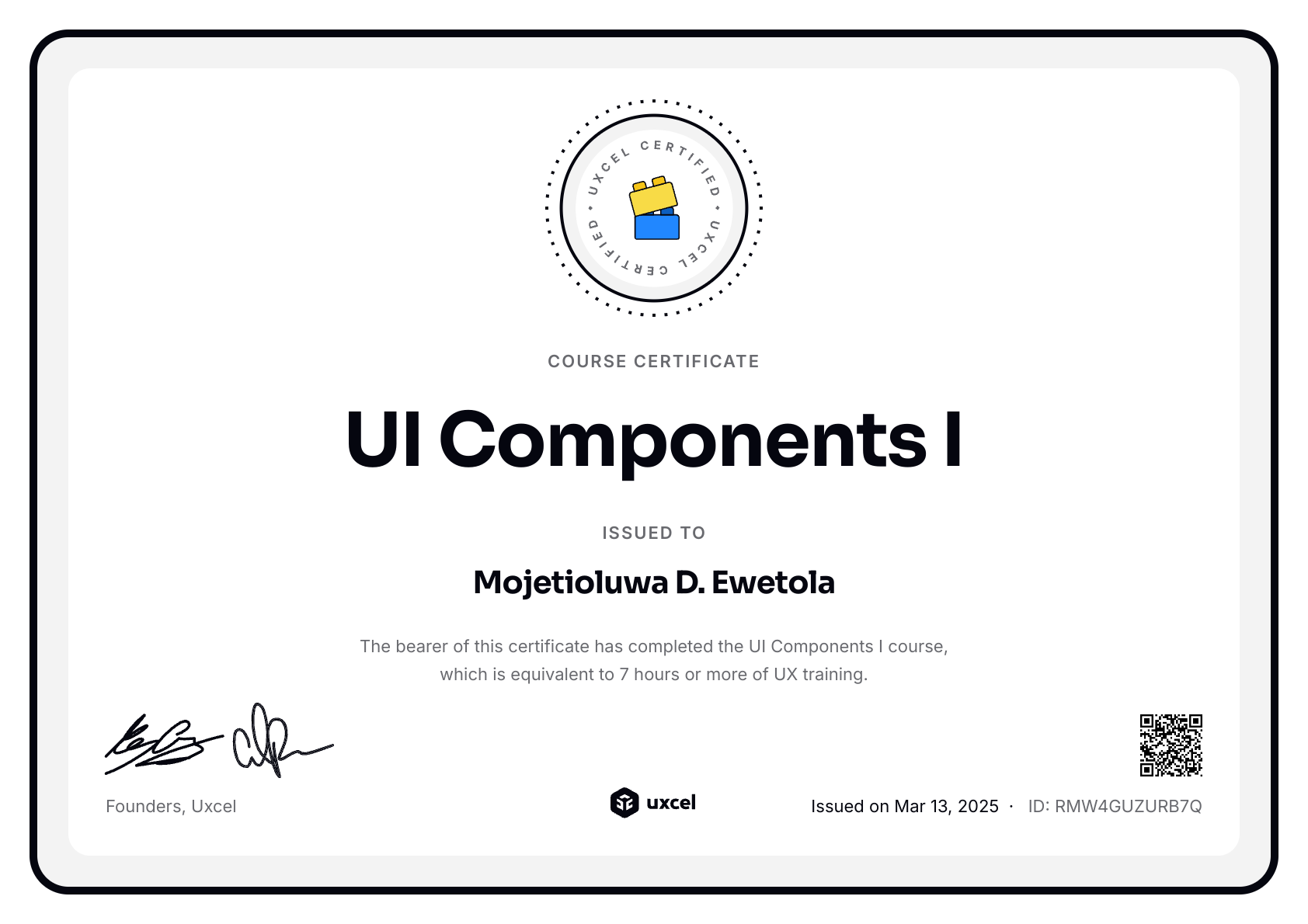 Mojetioluwa D. Ewetola's certificate